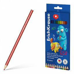 Цена за 10 шт. Цветные карандаши пластиковые ErichKrause Jolly Friends шестигранные, грифель 3 мм, 12 цветов (в коробке с европодвесом 12 шт)