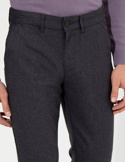 Koyu Gri Slim Fit Keten Kar___ml_ Kanvas Pantolon
