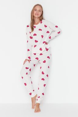Ekru %100 Pamuklu Kalpli Orme Pijama Tak?m? THMAW21PT0566