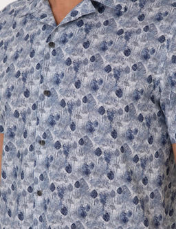 Lacivert Regular Fit Keten Kar___ml_ Desenli K_sa Kollu G_mlek - Cacharel фото 7