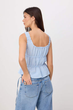 Ac?k Mavi Kareli Gofreli Dokuma Bluz TWOSS26BZ00492 - Trendyolmilla фото 4