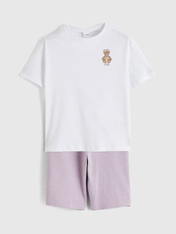 Bisiklet Yaka Bask?l? K?z ?ocuk ?ortlu Pijama Tak?m?