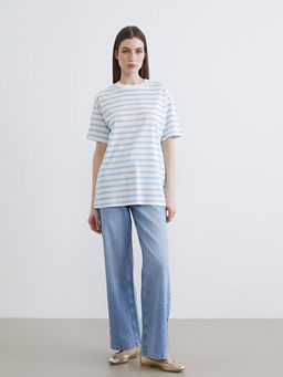 Bisiklet Yaka ?izgili Kad?n Ti??rt