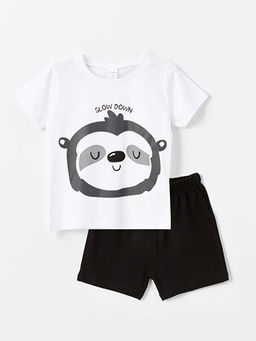 Bisiklet Yaka K?sa Kollu Bask?l? Erkek Bebek ?ortlu Pijama Tak?m?
