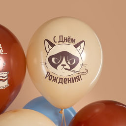 Воздушные шары латексные 12" "С Днем Рождения! (Сердитая кошка)" 2 ст., МИКС, набор 25 шт.
