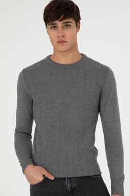 Erkek Slim Fit Bisiklet Yaka Gri Melanj Kazak - U.s. polo assn фото 3