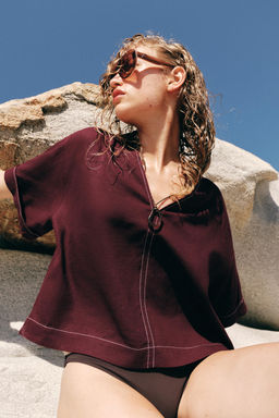 CUERPO VIVOS CONTRASTE CON LINO / Burgundy - Zara фото 5