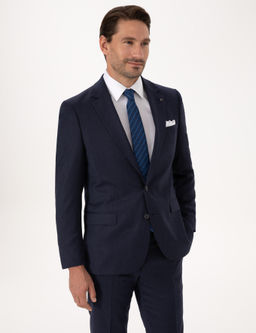 Lacivert Slim Fit Y_n Kar___ml_ Mikro Desenli Klasik Ceket - Cacharel фото 3