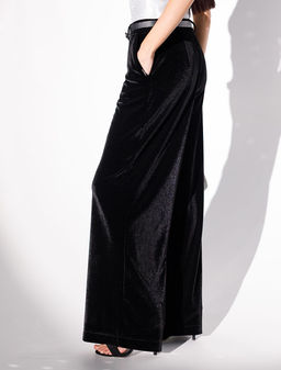 Брюки Vilatte палаццо из бархата черные  фото 2