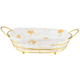 Корзина-сухарница металлическая, окрашенная "Мечта" 26,5х20см h7см s3мм, форма "овальная" с ручками, на ножках, чехол хлопок на кнопках, цвет - золотой (Китай)