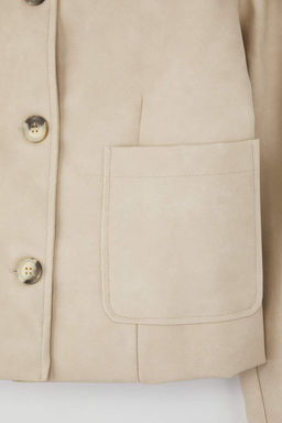 Tas Dugmeli Cep Detayl? Eskitme Gorunumlu Dokuma Suni Deri Ceket TWOAW26CE00018 - Trendyolmilla фото 6