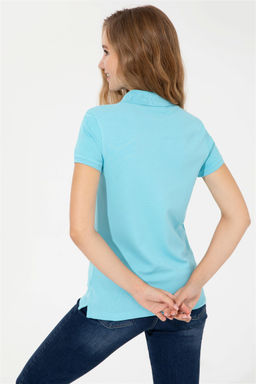 Женская бирюзовая базовая футболка с воротником-поло Неожиданная скидка в корзине - U.s. polo assn фото 5