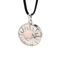 Подвеска Солнце двухсторонняя в металле с розовым кварцем 27*27мм