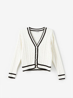 V Yaka Sa? ?rg?s? Desenli Uzun Kollu K?z ?ocuk Triko H?rka