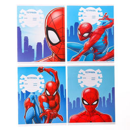 Цена за 20 шт. Тетрадь в линейку 12 листов, 4 вида МИКС, обложка мелованная бумага, Человек-паук - Marvel фото 8