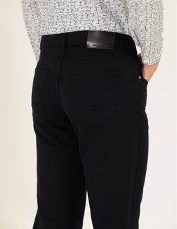 Siyah Slim Fit Keten Kar___ml_ Kanvas Pantolon