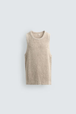 CAMISETA TANK ESTRUCTURA PUNTO ALGOD?N - LINO / Beige claro
