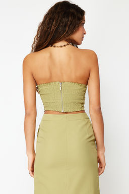 Haki Premium Crop Straplez Dokuma Bluz TWOSS24BZ00242 - Trendyolmilla фото 2