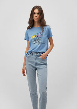 Bisiklet Bask?l? Mavi Tisort