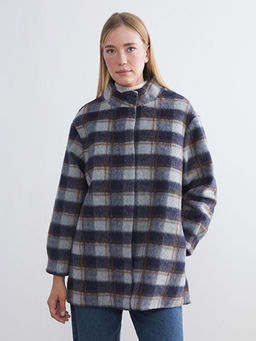 Dik Yaka Ekose Kad?n Ka?e G?mlek Ceket