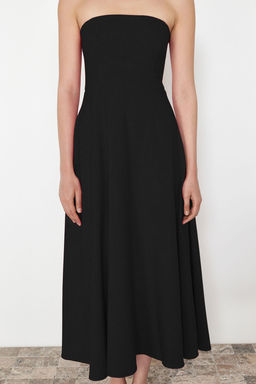 Siyah A-Kesim Straplez Dokuma S?k Abiye Gece Mezuniyet Elbisesi TPRSS24EL00139