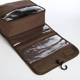 Косметичка-несессер дорожная на молнии, липучках, с крючком, ручкой, тёмно-коричневая - Simaland фото 3