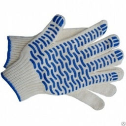 Перчатки ХБ с ПВХ "КАМА" (5 нитей) 7.5/10класс, Серые,Белые 0038S/В, 10пар в уп, (ЦЕНА ЗА ПАРУ!!!)