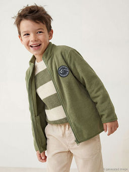 Kolej Yaka Basic Uzun Kollu Erkek ?ocuk Fermuarl? Sweatshirt