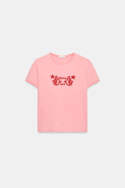 CAMISETA MANGA CORTA BORDADOS / Rosa - Zara фото 4
