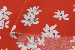 Штапель Жасминовые цветочки на кирпично-терракотовом, ш.1.43м, вискоза-100%, 100гр/м.кв - Купава фото 4