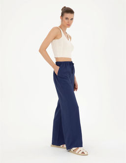 Lacivert Loose Fit Kanvas Pantolon