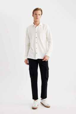 Рубашка обычного кроя из чесаного хлопка с длинными рукавами - Defacto фото 5