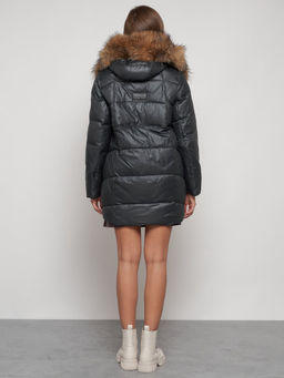 Куртка зимняя женская модная с мехом темно-серого цвета 132298TC - Visdeer фото 5