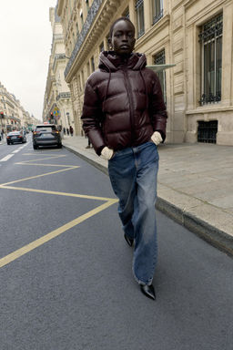 WATER-REPELLENT WINDPROOF QUILTED FAUX LEATHER ANORAK