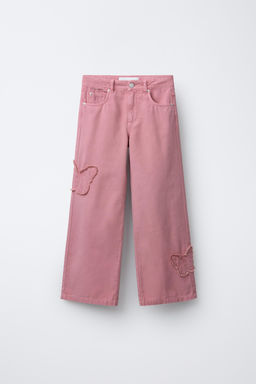WIDE-LEG JEANS WITH EMBROIDERED BUTTERFLIES