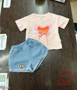 Летний костюм двойка для девочки с джинсовыми шортами