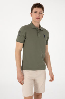 Erkek Slim Fit Polo Yaka Koyu Haki Basic Ti__rt Sepette S_rpriz _ndirim