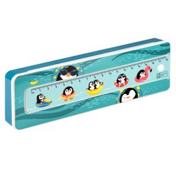 Пенал школьный в комплекте с линейкой, арт.57964/ 50 ПИНГВИНЫ 21х6.4х2.5 см, АБС-пластик, полиэтилен