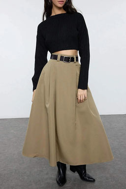 Trendyolmilla Siyah Pileli Maxi Boy Etek TEDAW25ET00000  фото 20