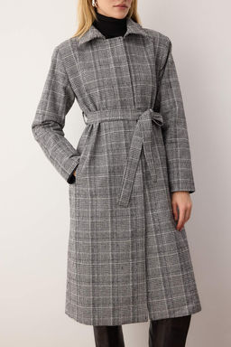 Cok Renkli Ekose Desenli Mono Kapama Uzun Oversize Kaban TWOAW26KB00049 - Trendyolmilla фото 6