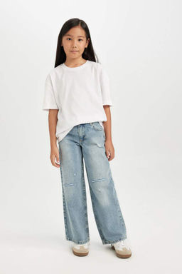 Широкие джинсовые брюки с рваными карманами для девочек и широкими штанинами - Defacto фото 3