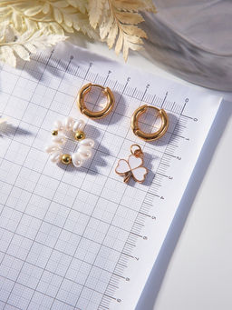 Серьги со съёмным элементом Трансформер клевер-сердце, цвет бело-бежевый в золоте