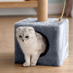 Домик для животных, с когтеточкой и полкой, джут, 32 х 32 х 64 см, серый - Simaland фото 11