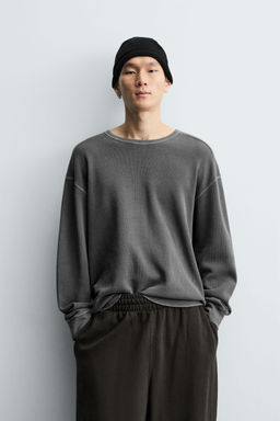 WASHED WAFFLE-KNIT T-SHIRT
