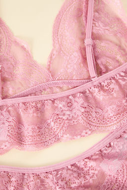 Gul Kurusu Dantelli Ip Ask?l? Balensiz Kaps?z Orme Ic Camas?r? Tak?m? THMSS24CC00030