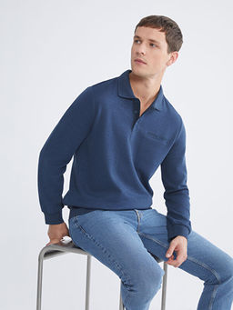 Polo Yaka Uzun Kollu Erkek Sweatshirt