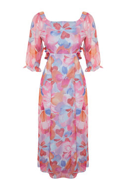 TRENDYOLMILLA Mint Cicekli Cut Out / Volan Maxi Dokuma Elbise TWOSS23EL02422  фото 7