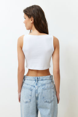 Beyaz Duz Slim Kare Yaka Super Crop Orme Atlet TWOSS24AL00031