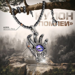 Кулон амулет на цепочке «Око в ладони», фиолетовый в чернёном серебре, 70 см