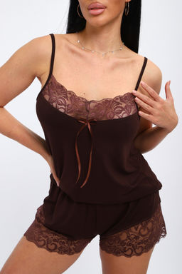 Пижама женская из топа и шорт из вискозы Николь шоколад